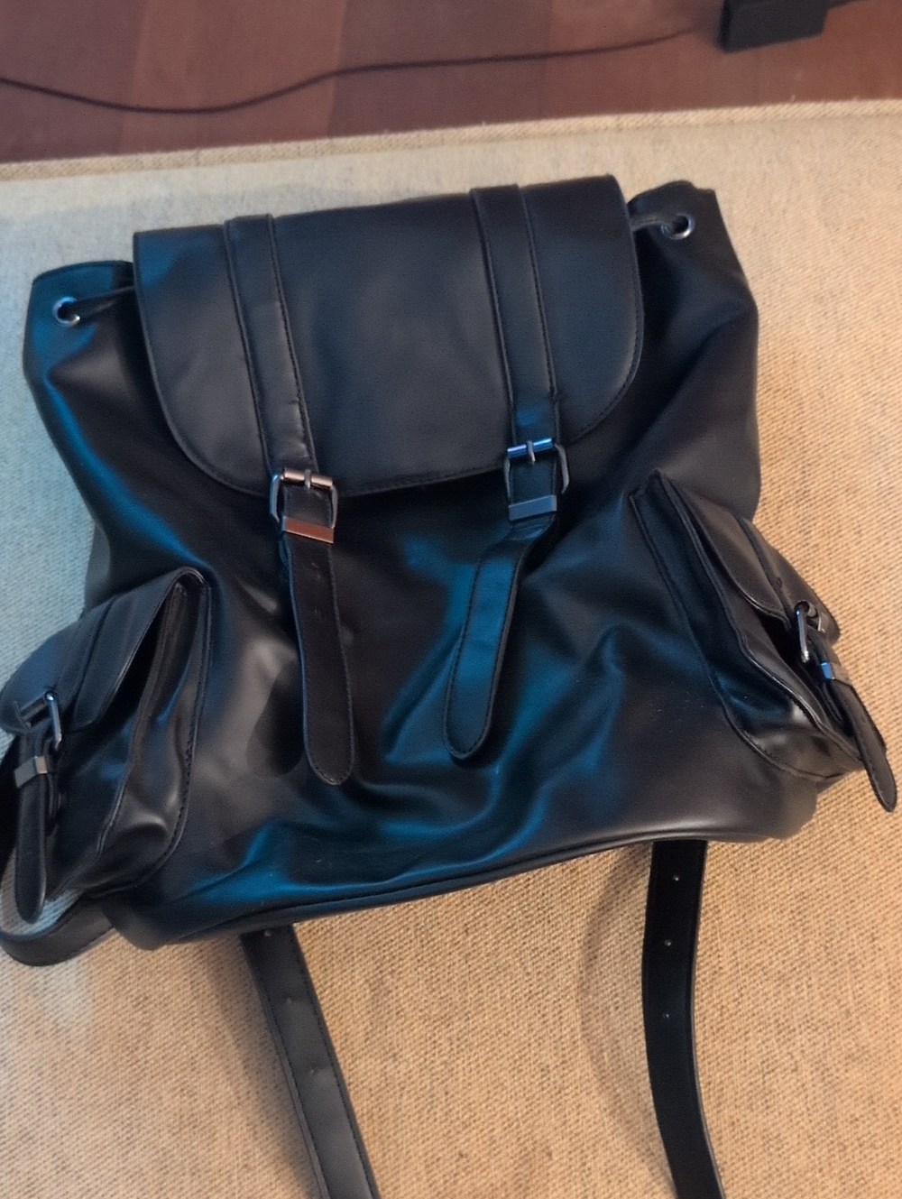 Aldo Black Faux Leather Women's Backpack with Buckle Flap